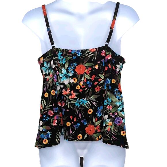 Aqua Green Tankini Top Womens Plus Size 22W Black Floral Triple Tiered Ruffles - Picture 3 of 12
